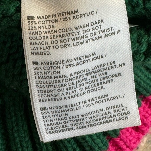 XL Lands End Lofty Birdseye Green and Pink Fair Isle chunky button up cardigan. - Picture 11 of 11